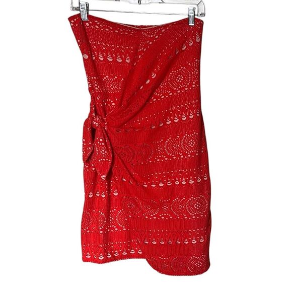Free People Oceanside Crochet Strapless Mini Dress with Tie In Red Size Small - Picture 2 of 12